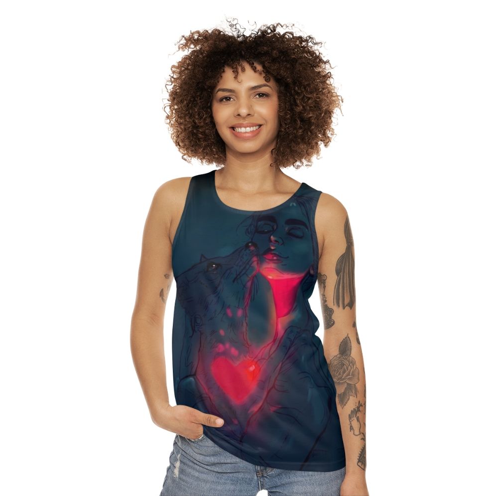 Glow in the dark unisex tank top with artistic design - women