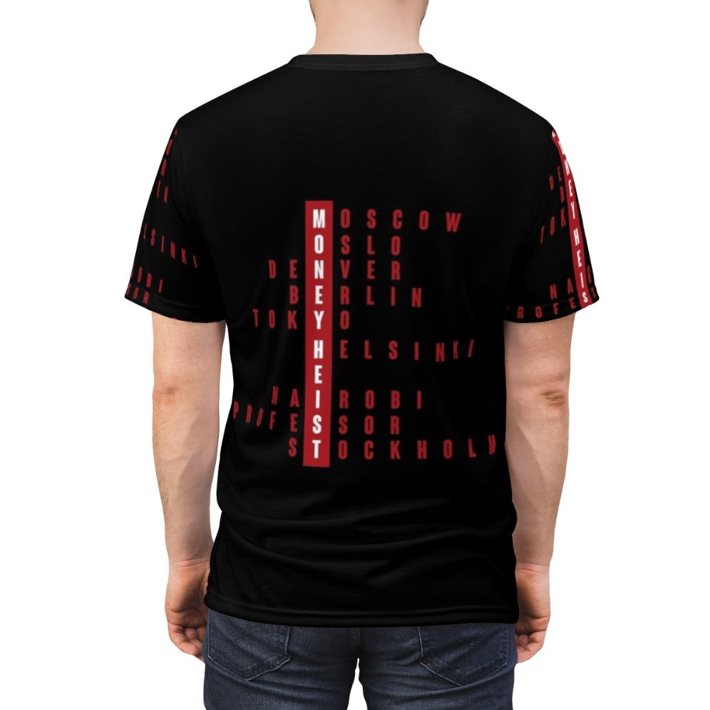 Money Heist Inspired Acronym T-Shirt featuring characters from the Netflix series La Casa de Papel - men back