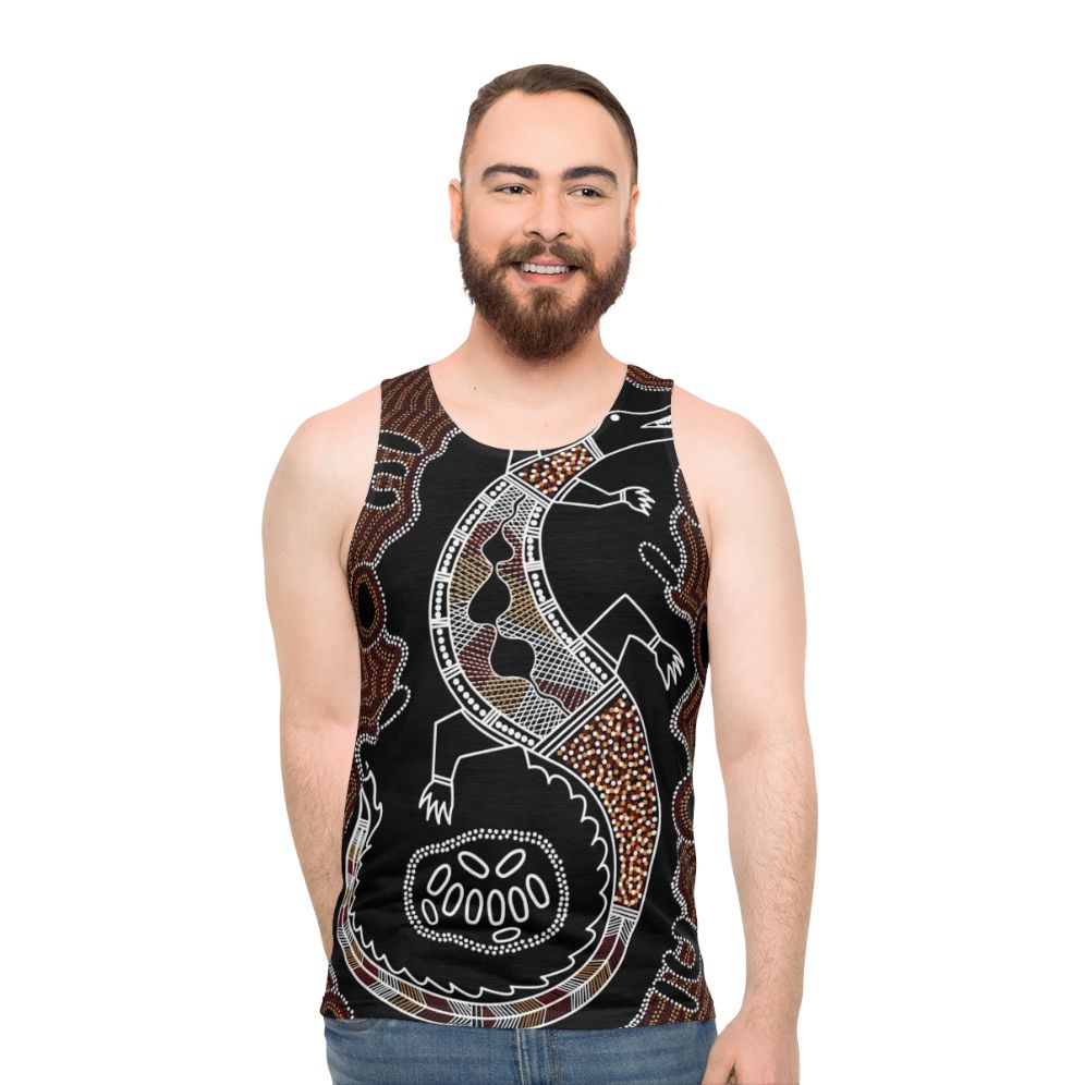 Authentic Aboriginal Art Crocodile Unisex Tank Top - men