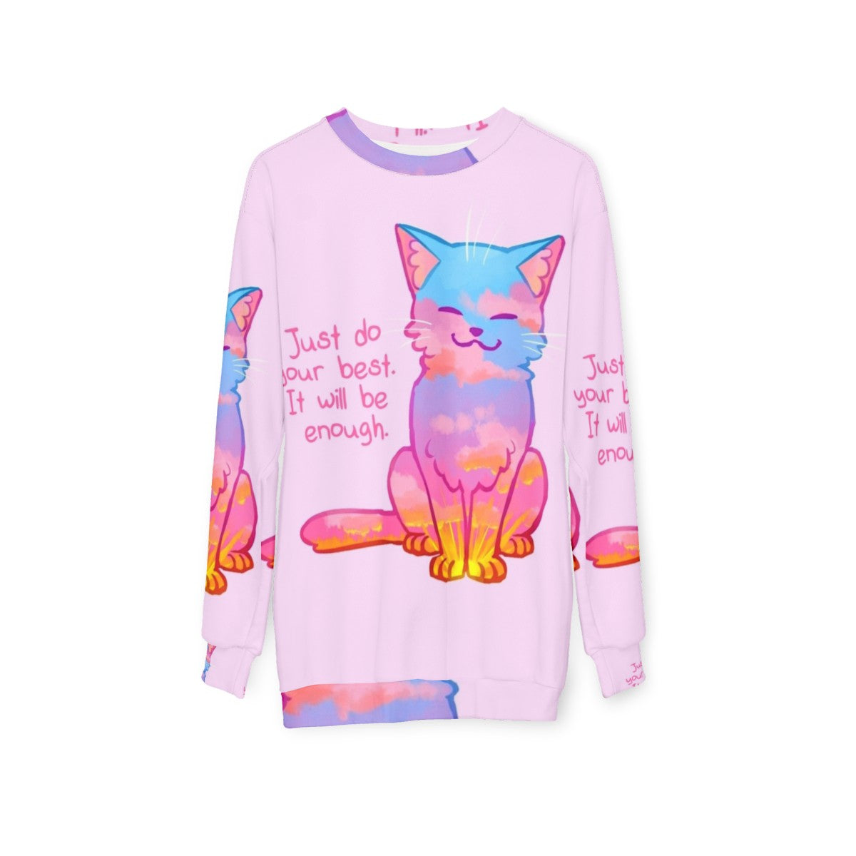 Sunset cat sweatshirt with positive affirmation - hanging