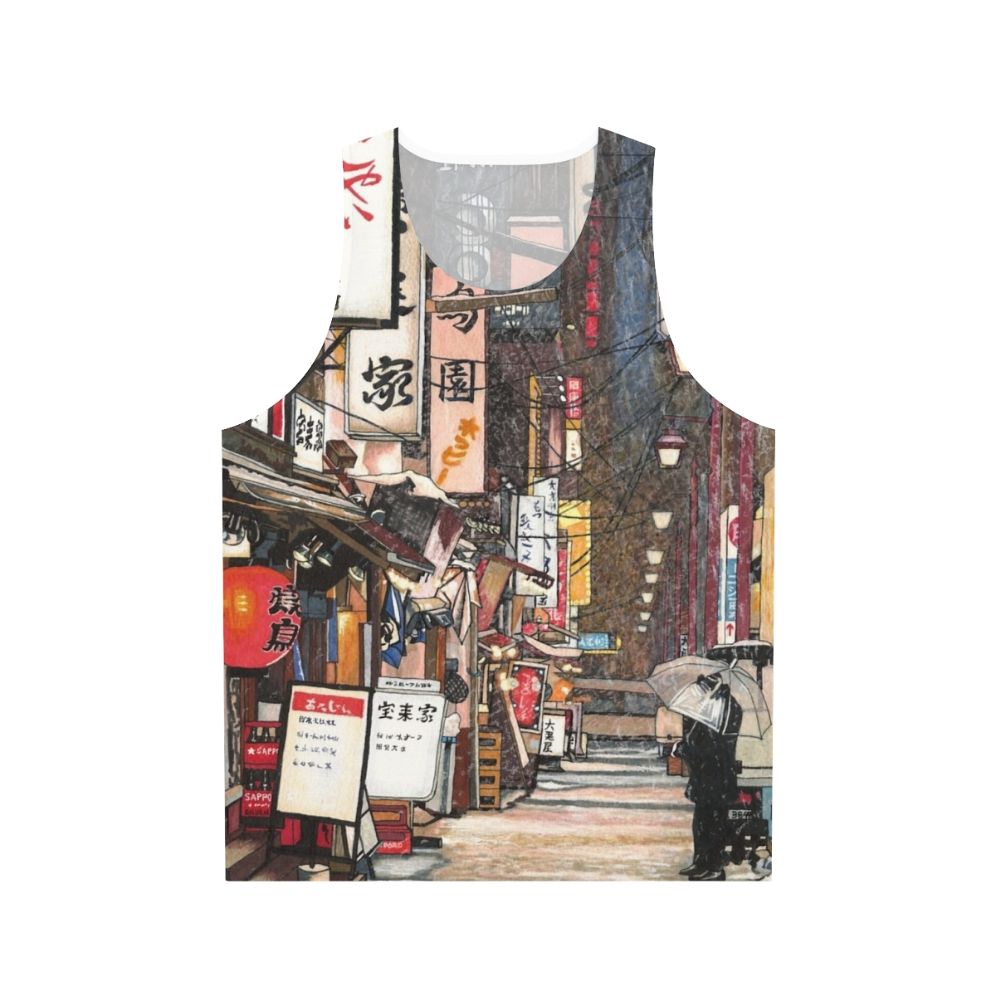 Unisex tank top with winter night scene in Japan