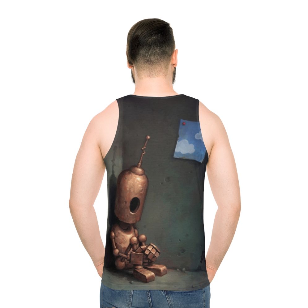 Vintage robot melancholy unisex tank top - men back