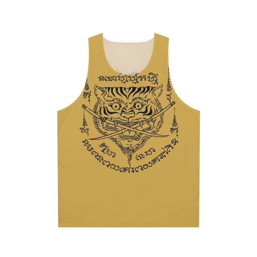 Traditional Thai Tiger and Swords Tattoo Design Unisex Tank Top