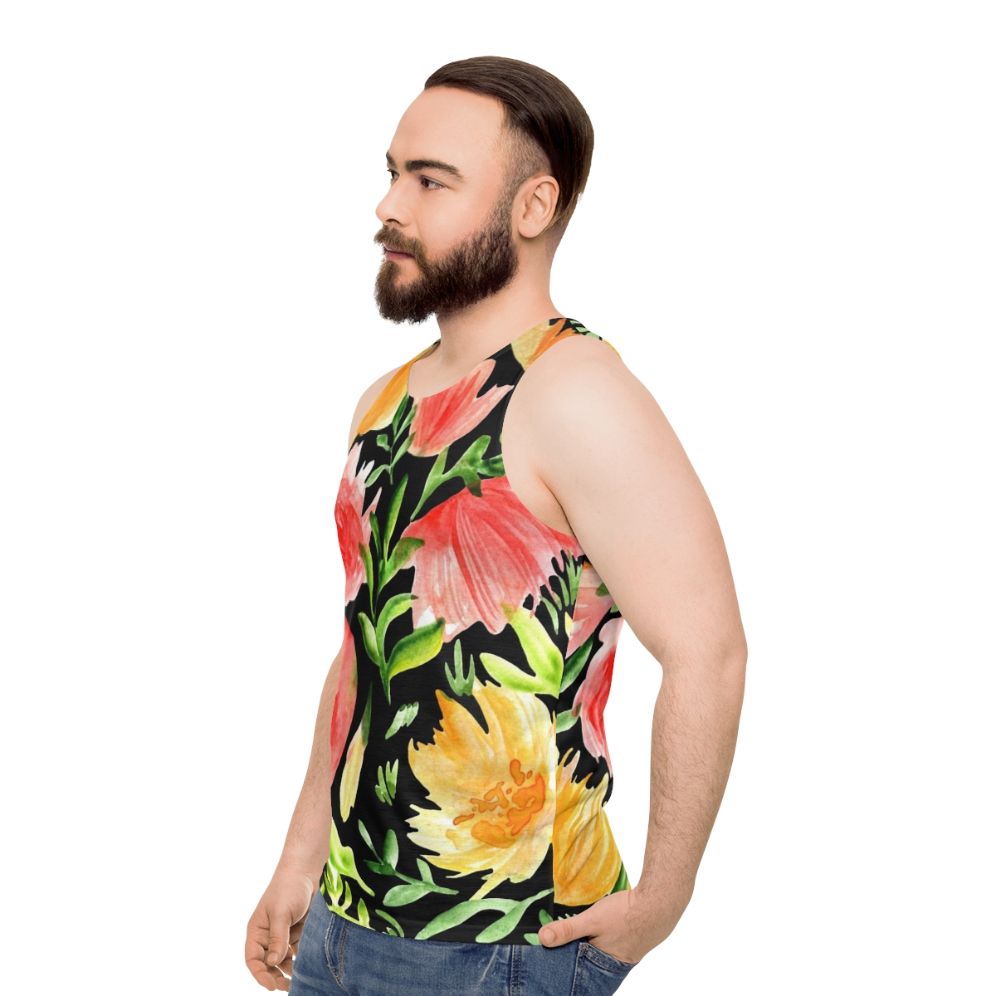 Watercolor floral art tank top - men side