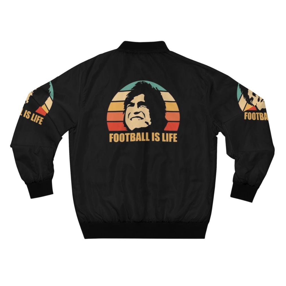 Football is Life Bomber Jacket featuring a quote and design inspired by the TV show Ted Lasso - Back