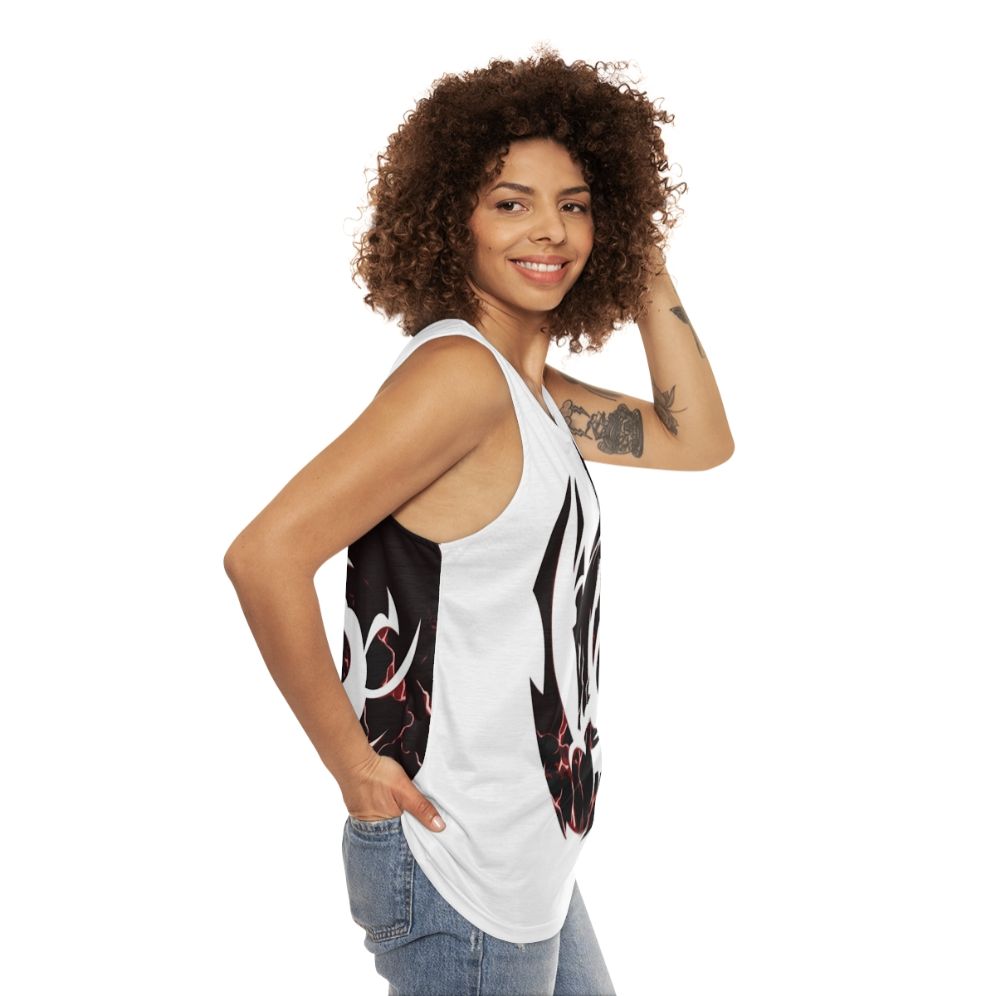 Unisex tank top with black lightning dragon fantasy creature design - women side