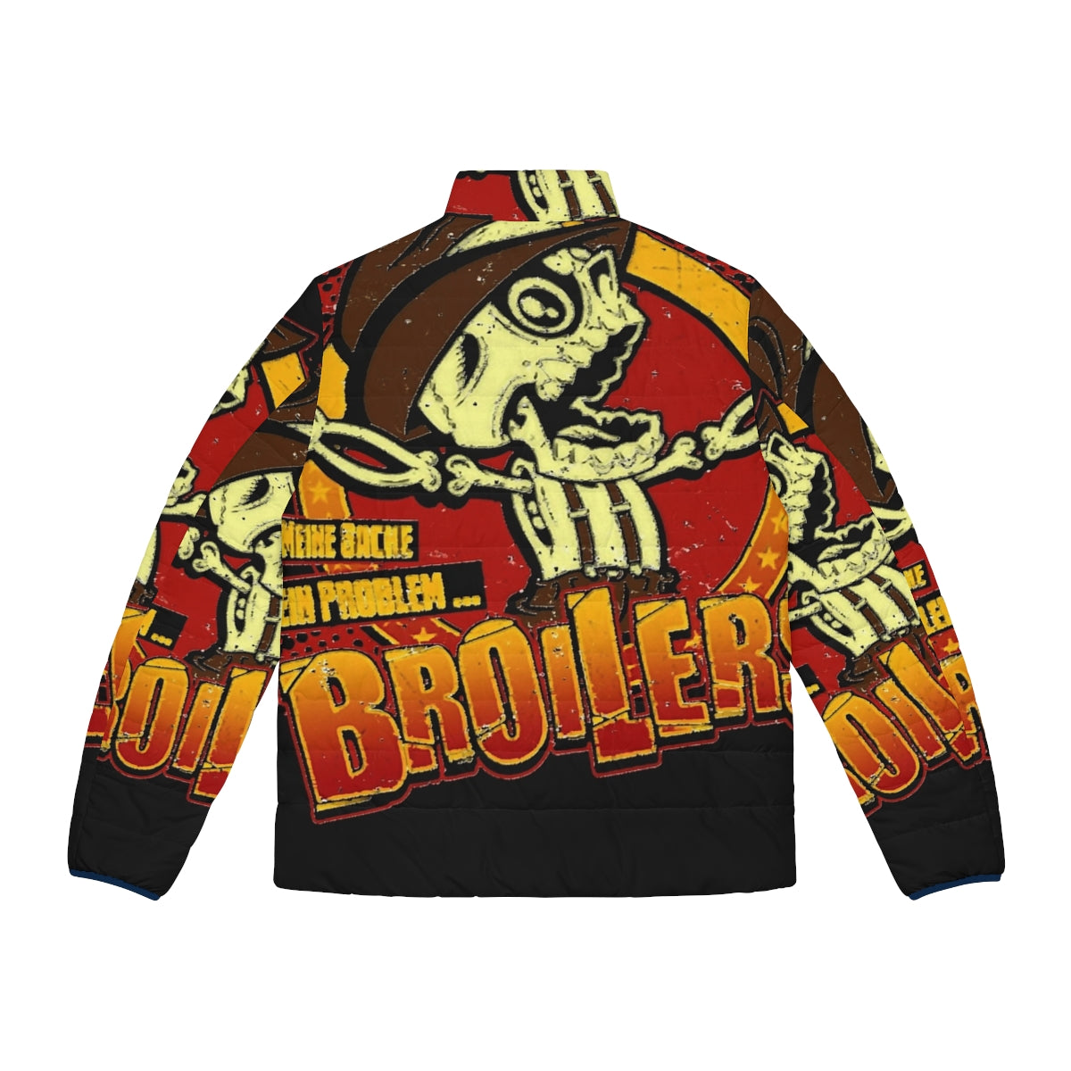 Broiler chicken puffer jacket in a winter setting - Back