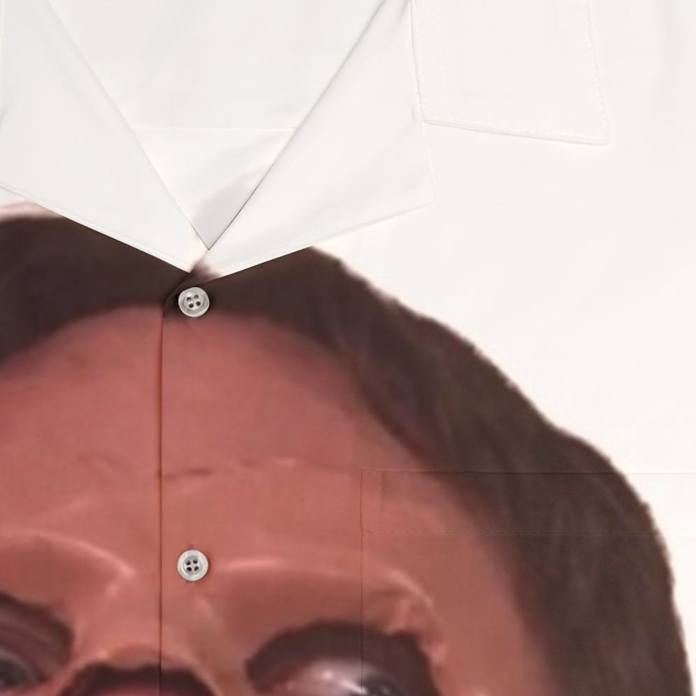 Creepy Dwight Schrute Hawaiian Shirt with Skin Mask Design - Detail