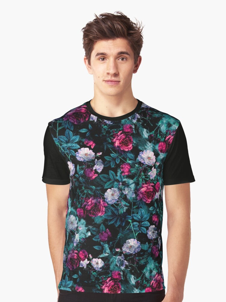 Floral abstract graphic t-shirt with a vintage, grunge design - Men