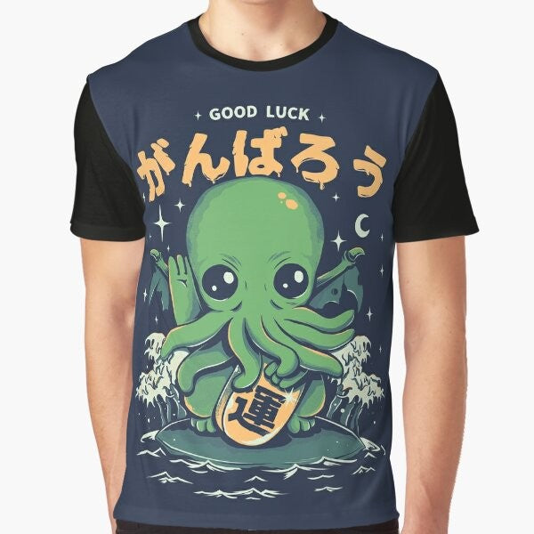 Lucky Cthulhu graphic design on a t-shirt, inspired by the works of H.P. Lovecraft