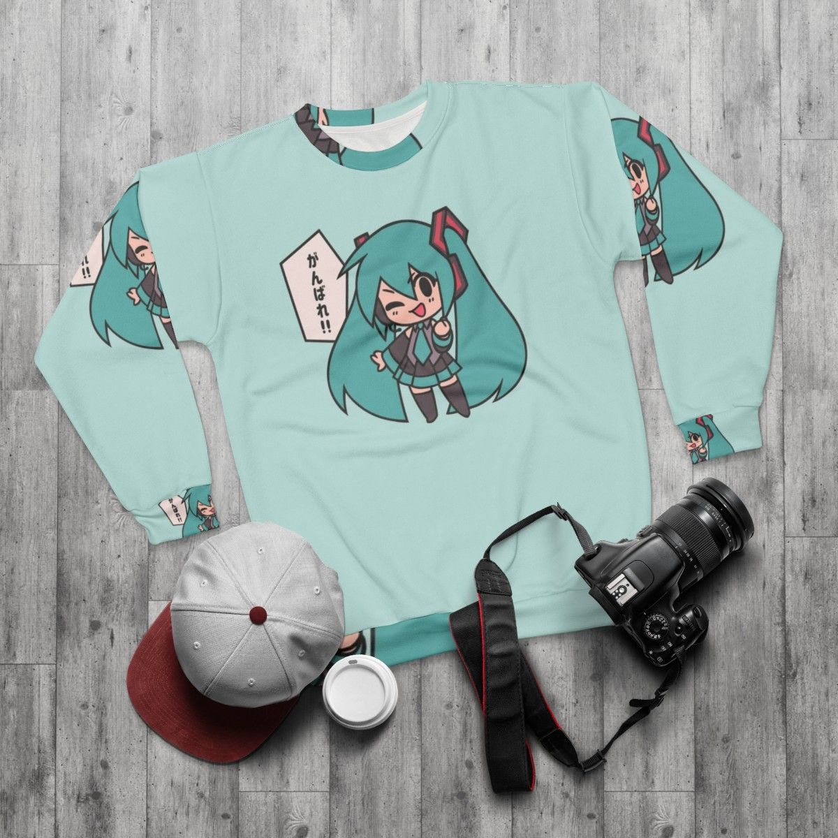 Hatsune Miku Chibi Vocaloid Anime Sweatshirt - flat lay