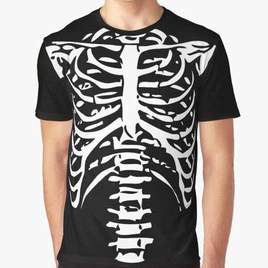 Skeleton rib cage graphic design printed on a t-shirt