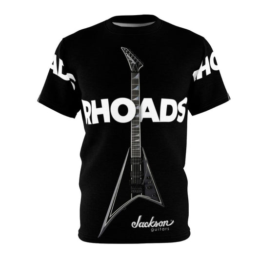 T-shirt featuring the iconic Jackson Rhoads guitar design, perfect for guitar and heavy metal music enthusiasts.