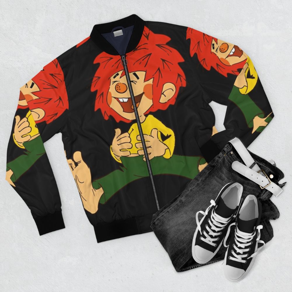 Pumuckl Bomber Jacket - Iconic Cartoon Character Inspired Outerwear - Flat lay