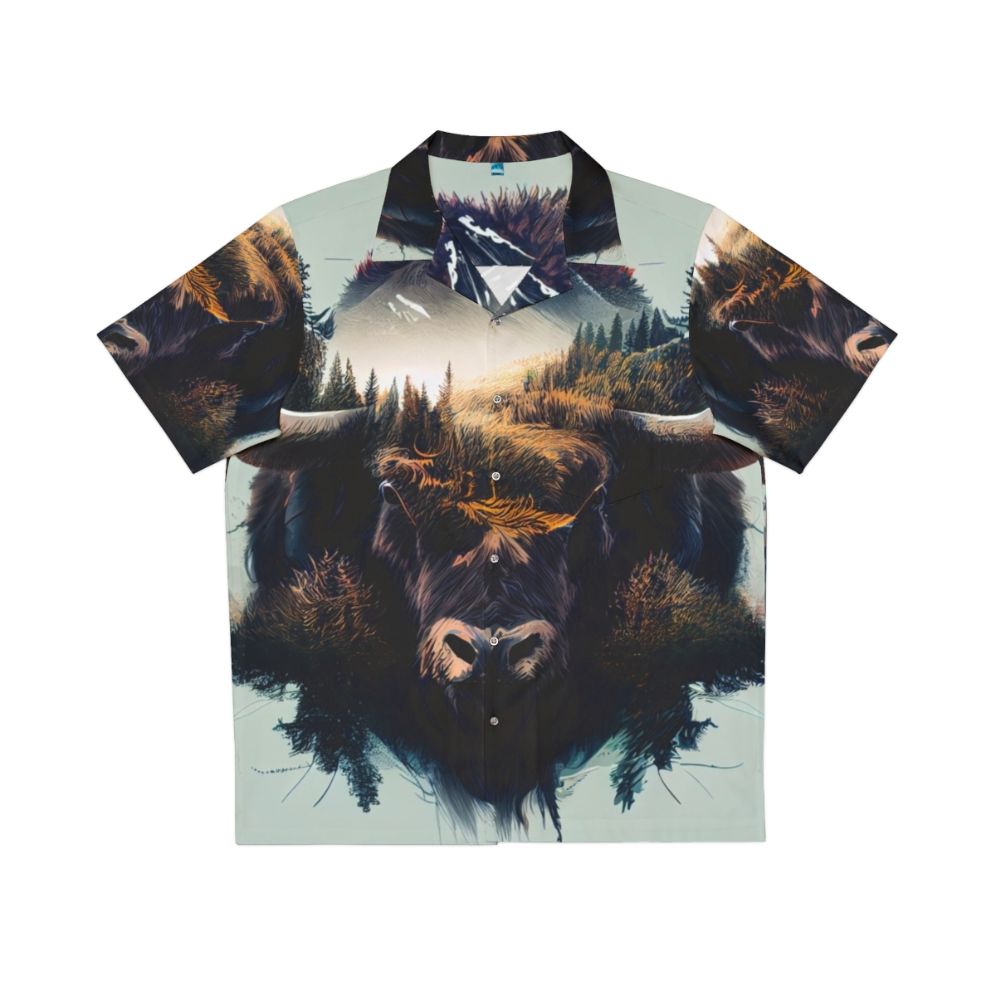 Nature's Majesty Bison Hawaiian Shirt featuring a vibrant bison animal print