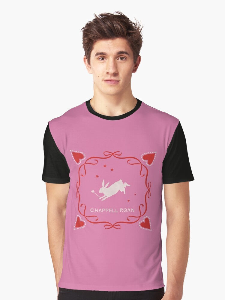 Chappell Roan "Midwest Princess" graphic t-shirt featuring a stylized design with popular song titles and LGBTQ+ themes. - Men