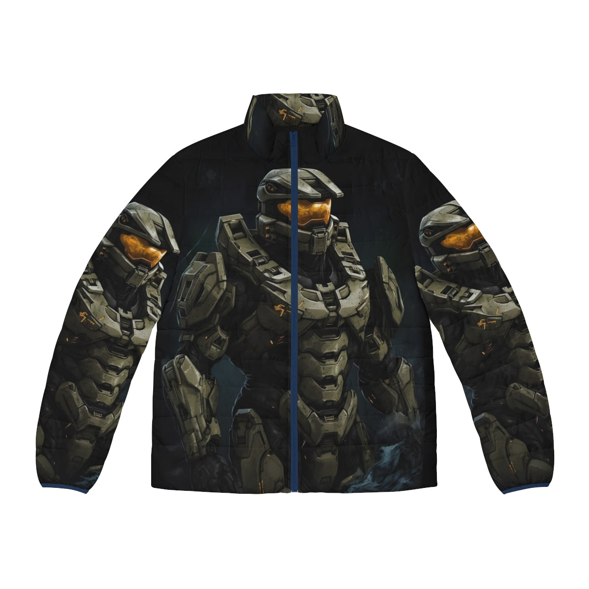 Master Chief Puffer Jacket - Halo inspired sci-fi gaming apparel with abstract art design