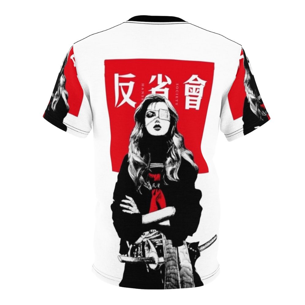 Cyberpunk girl in Japanese samurai inspired urban style graphic t-shirt - Back