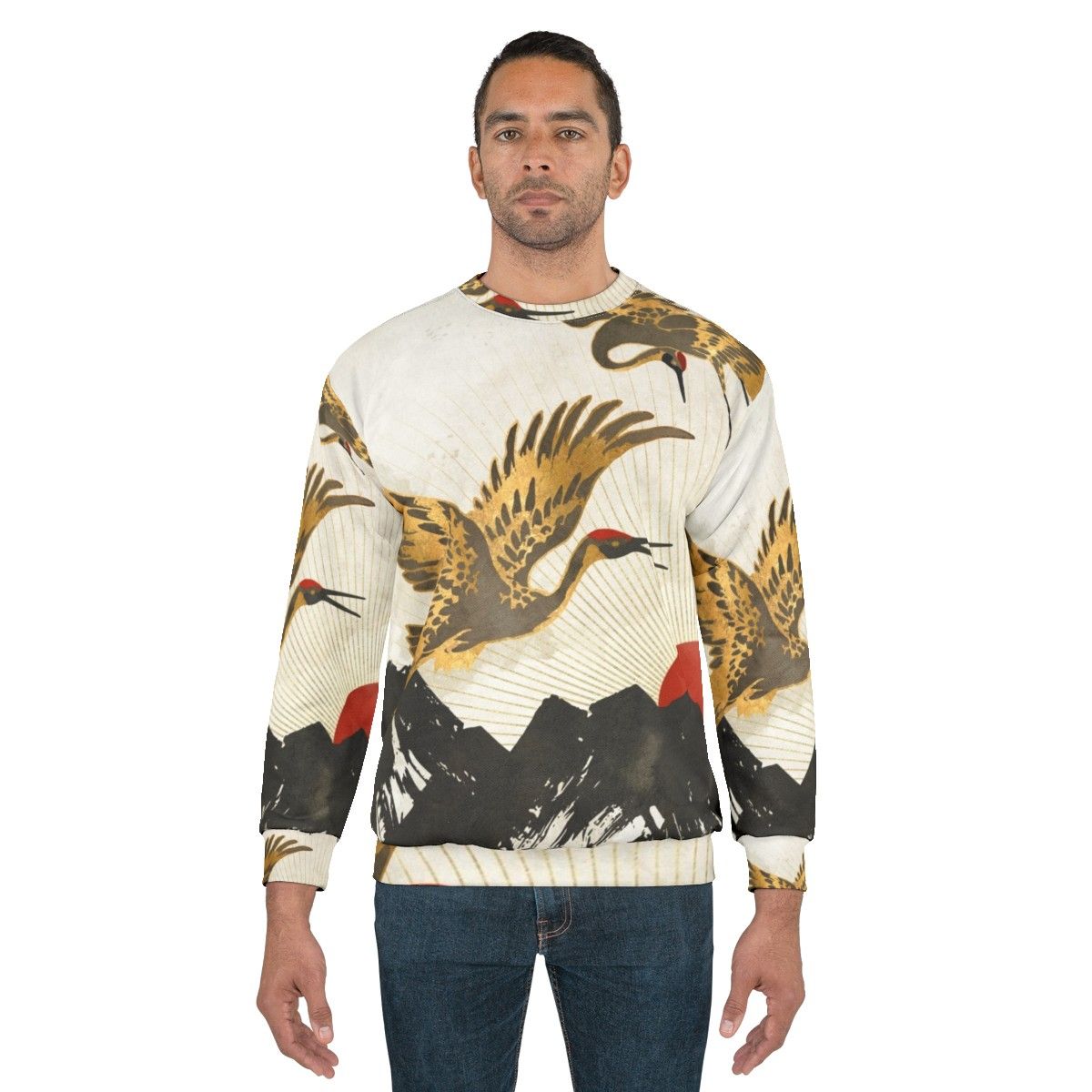 Elegant Flight Crane Sweatshirt with Nature and Landscape Design - men