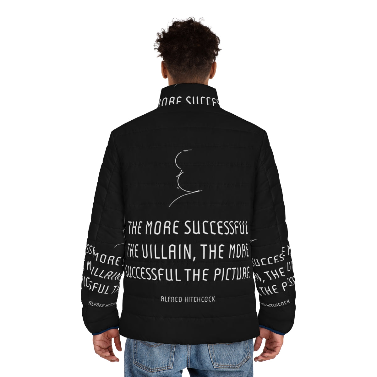 Alfred Hitchcock Villain Quote Puffer Jacket - men back