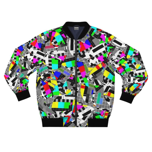 TV test image abstract bomber jacket with colorful geometric patterns