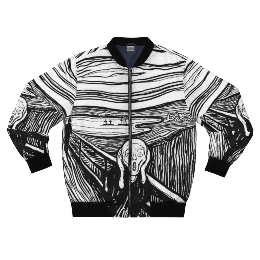 Bomber jacket featuring Edvard Munch's iconic expressionist painting "The Scream"