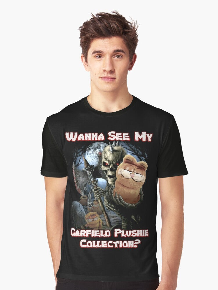 Garfield plushie collection graphic t-shirt with skulls, skeletons, and cursed imagery - Men