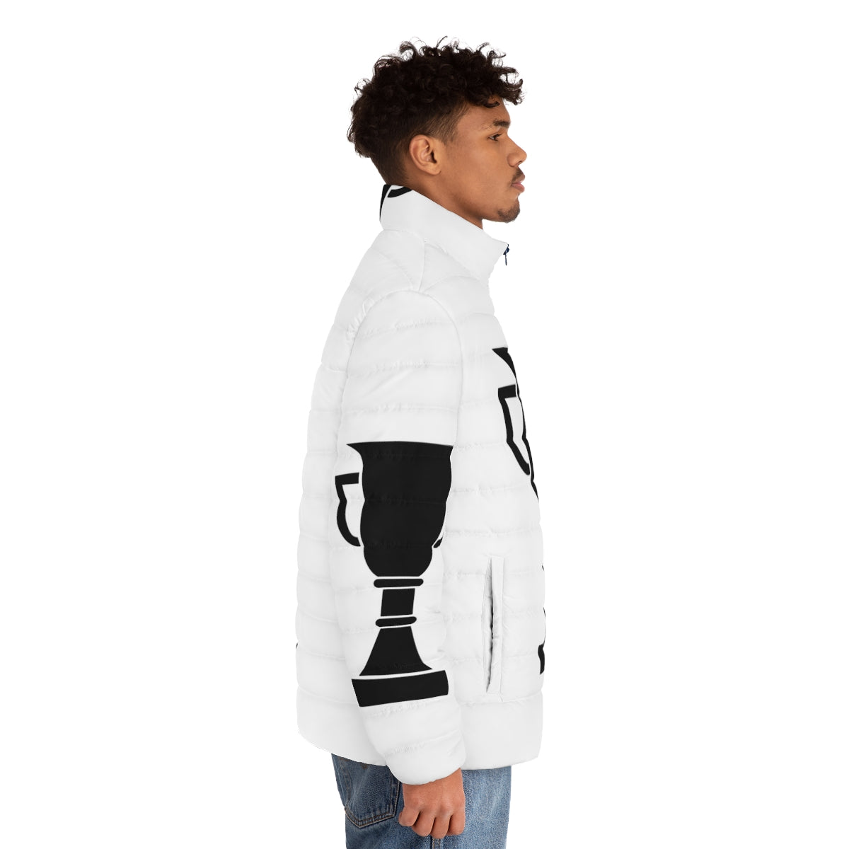 Trophy winner wearing a Champion puffer jacket for outdoor activities and sports - men side right