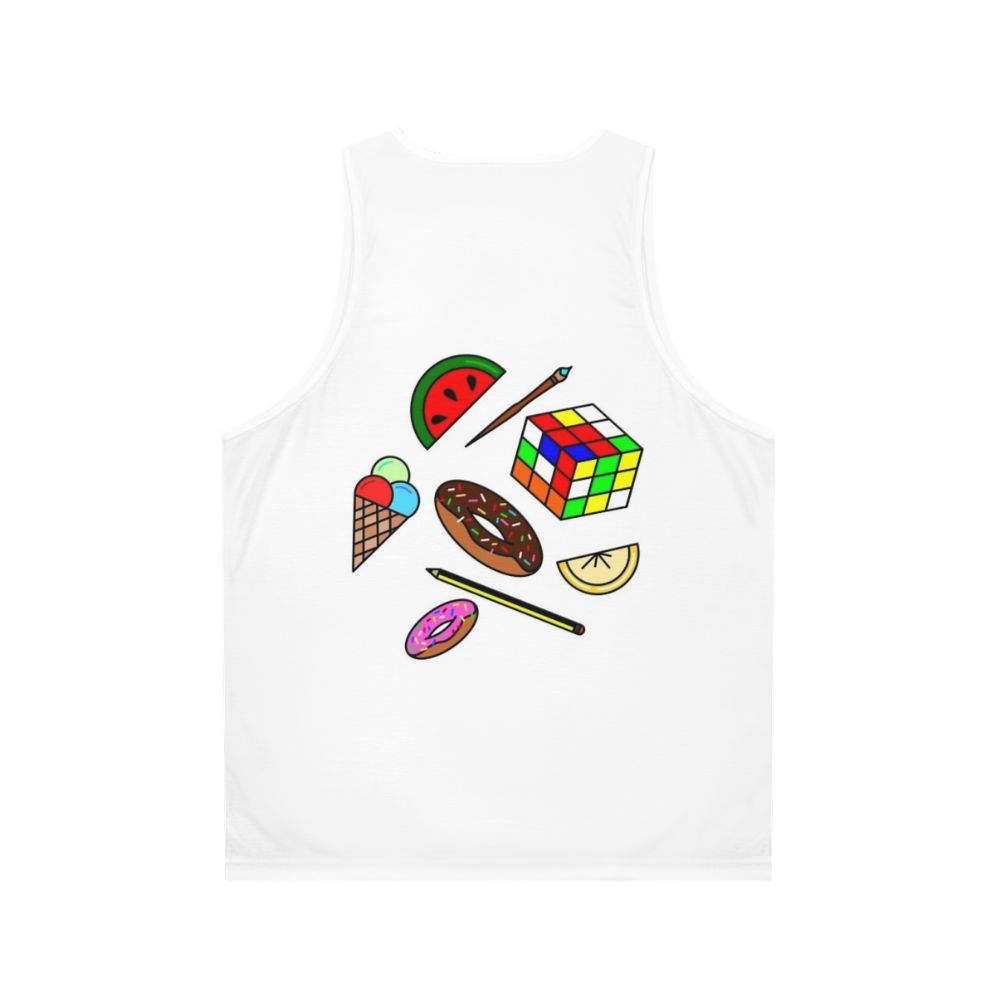 Colorful hobbies and food unisex tank top - Back