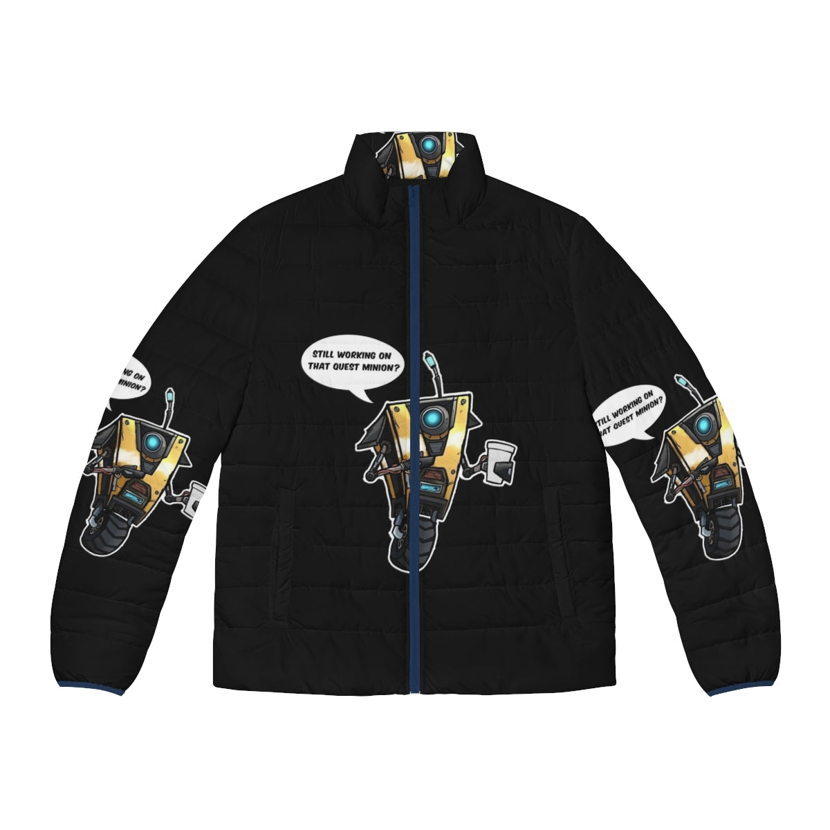 Borderlands Claptrap Puffer Jacket, featuring the iconic Claptrap robot from the Borderlands game series