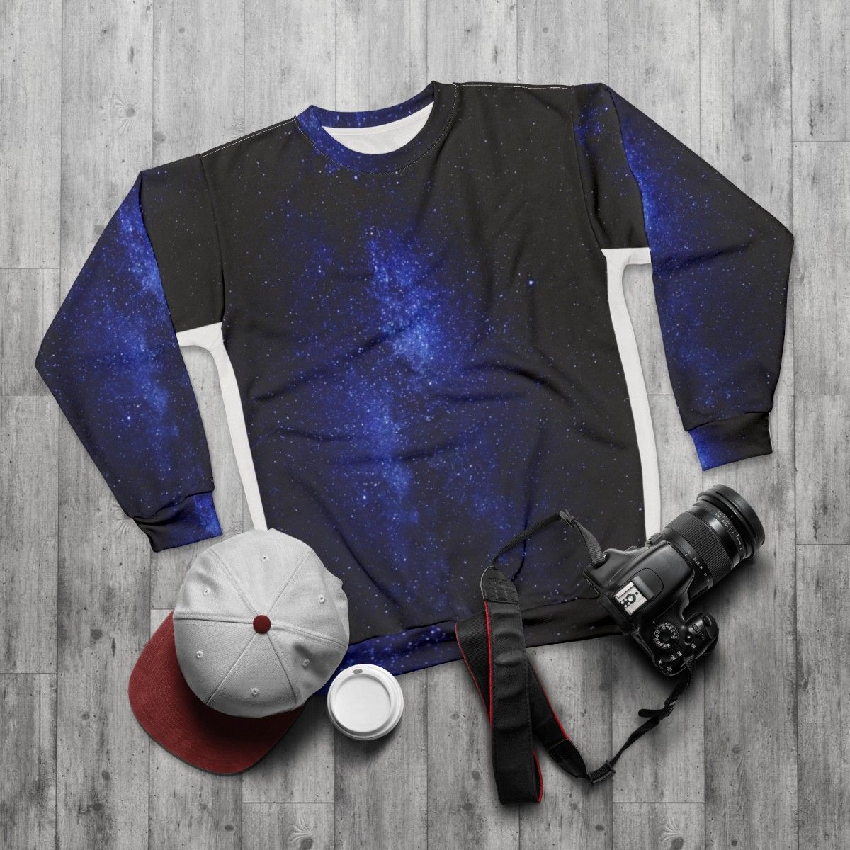 Milky Way galaxy sweatshirt - flat lay