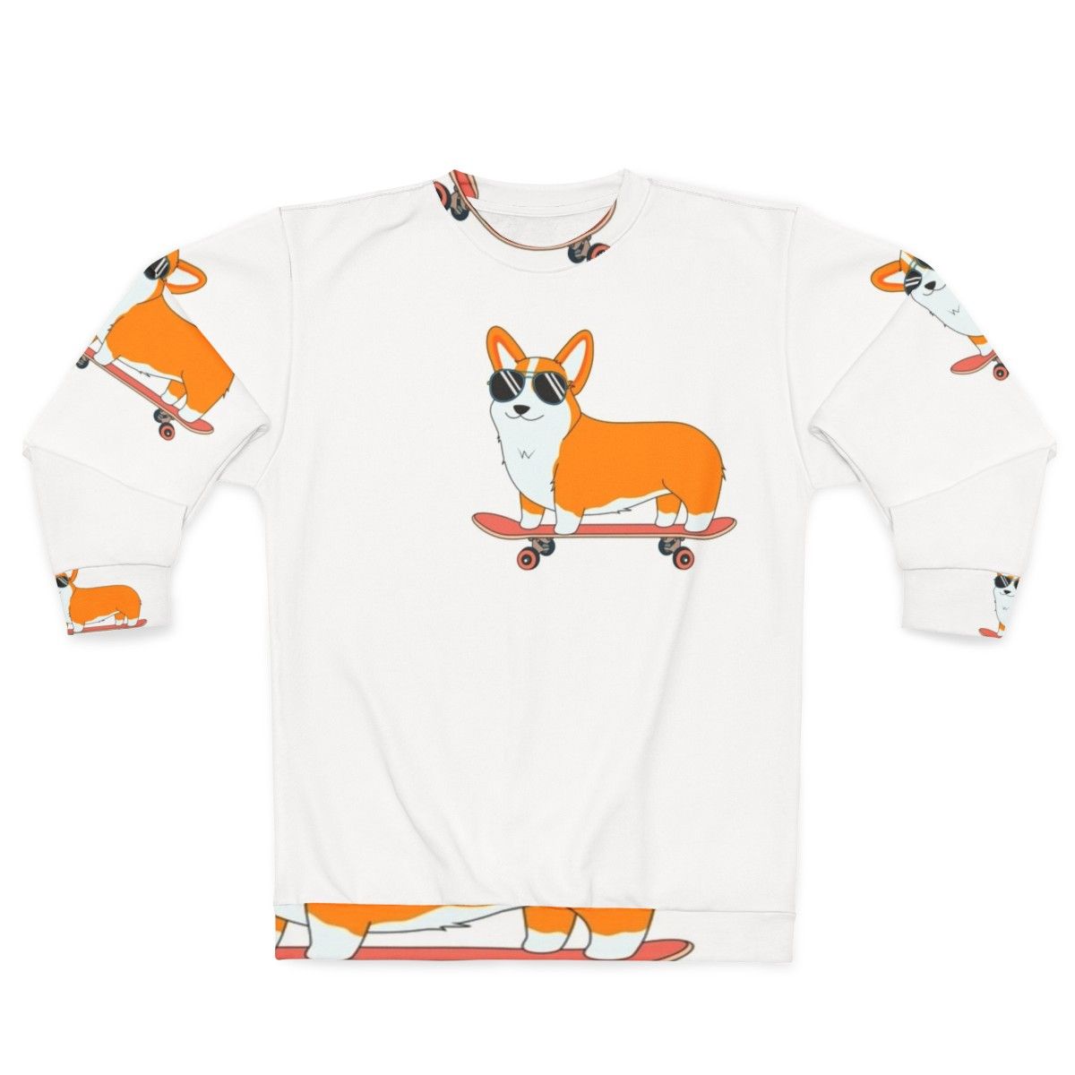 Corgi skater sweatshirt with digital vector graphics