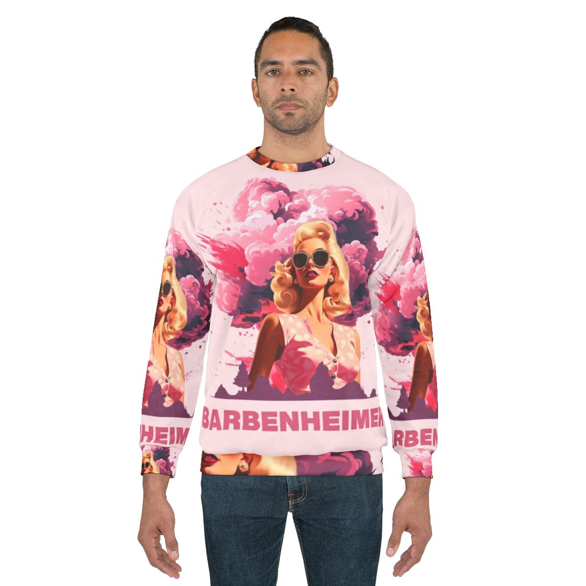 Barbenheimer 2023 Movie Sweatshirt with Barbie and Oppenheimer characters - men