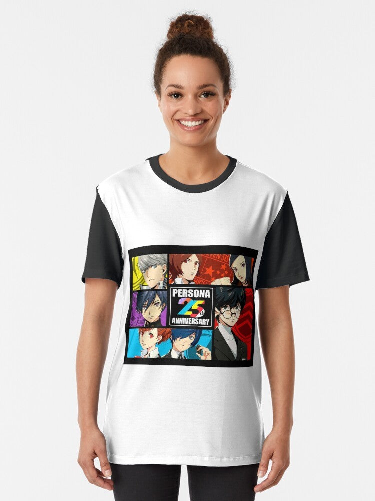 Persona Anniversary Graphic T-Shirt with series logos and memes - Women