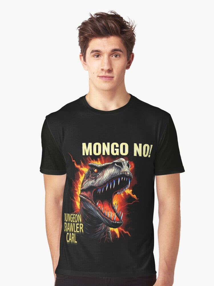 Dungeon Crawler Carl "Mongo!" graphic t-shirt featuring a velociraptor donut design - Men