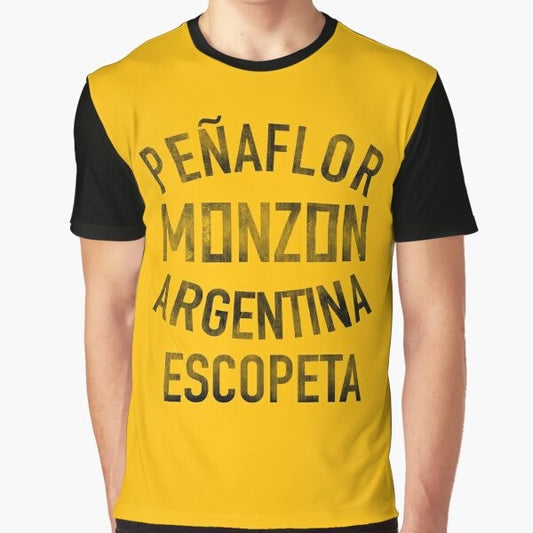 Vintage-style graphic t-shirt featuring the Argentine boxing legend Carlos Monzon in a minimalist design.