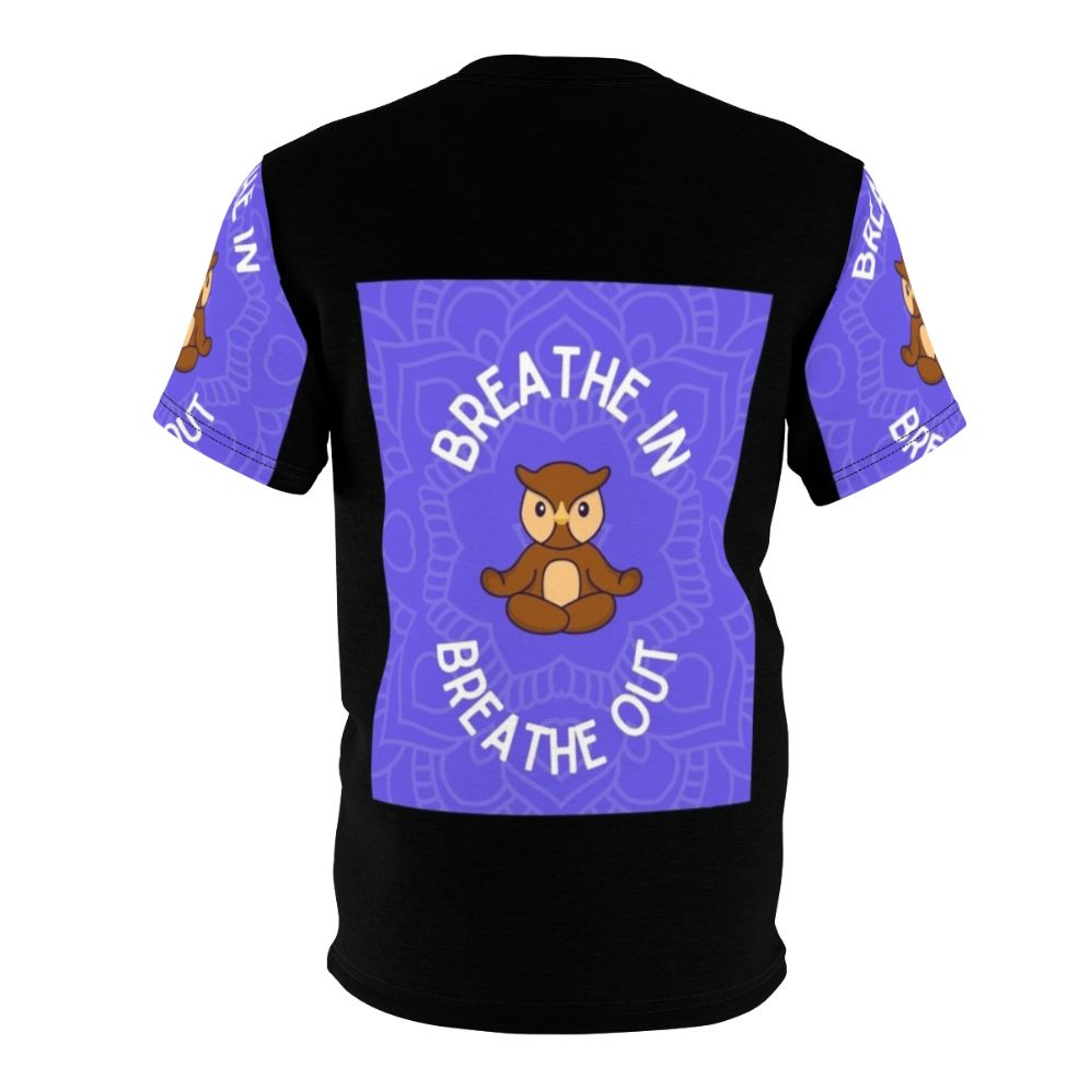 Relaxing owl yoga meditation t-shirt featuring a calming owl in a yoga pose - Back