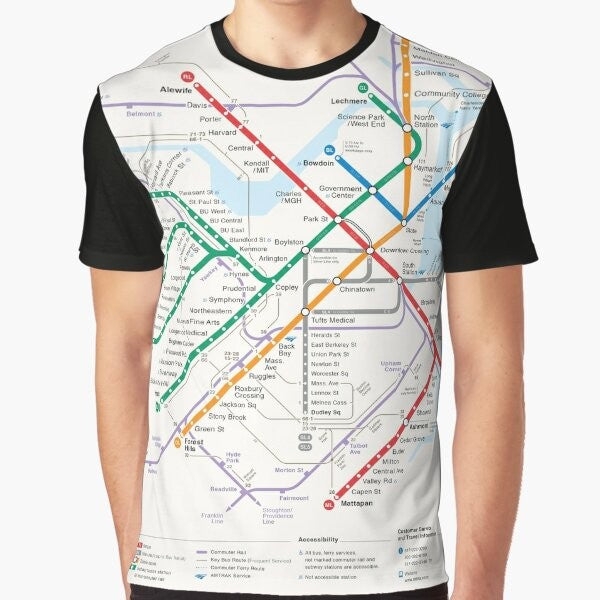 Boston area transportation system map graphic t-shirt