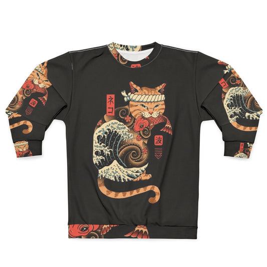 Catana Wave Sweatshirt featuring cats and the iconic Great Wave painting