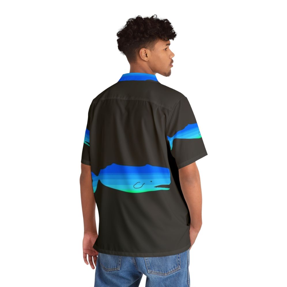 Blue whale Hawaiian shirt with abstract ocean and nature design - People Back