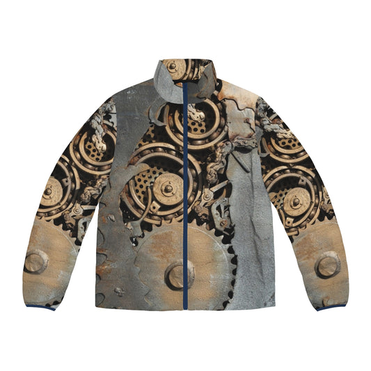 Steampunk Polyhedral Dice Puffer Jacket - Perfect for Dungeons & Dragons Enthusiasts