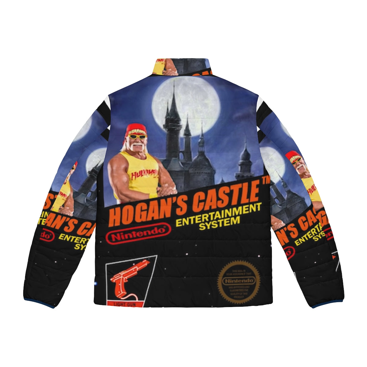 Hogans Castle Puffer Jacket featuring videogame dunkey and beeg beeg yoshi - Back