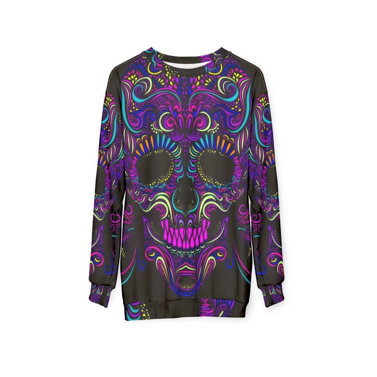 Trippy psychedelic sweatshirt with Aphex Twin and Crystal Castles inspired graphics - hanging