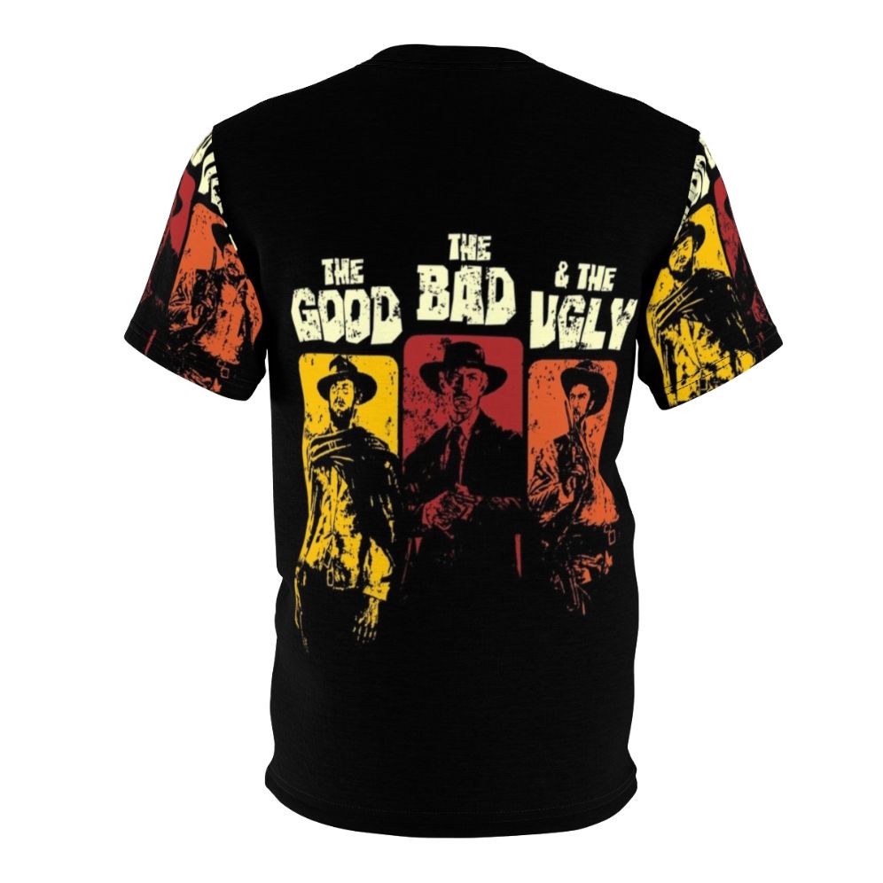 Vintage western-inspired t-shirt featuring "The Good, The Bad, The Ugly" movie characters and iconography - Back