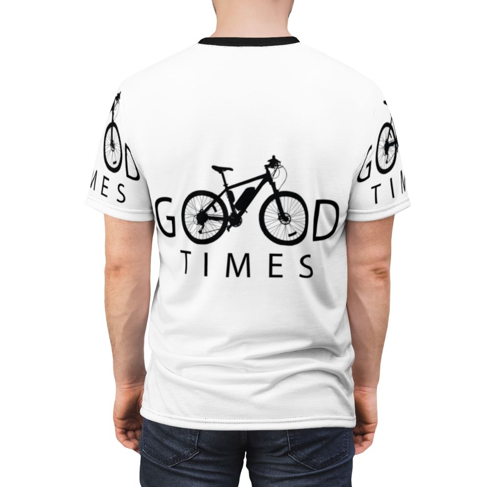 A vibrant cycling-themed t-shirt featuring a fun, colorful design for outdoor hobbies and sports activities. - men back