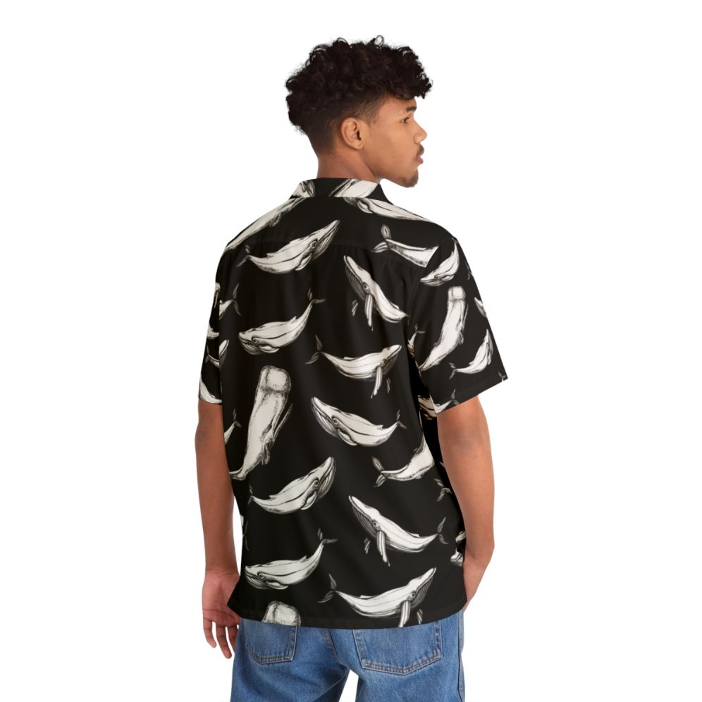 Whales in Black and White Hawaiian Shirt Seamless Pattern - People Back