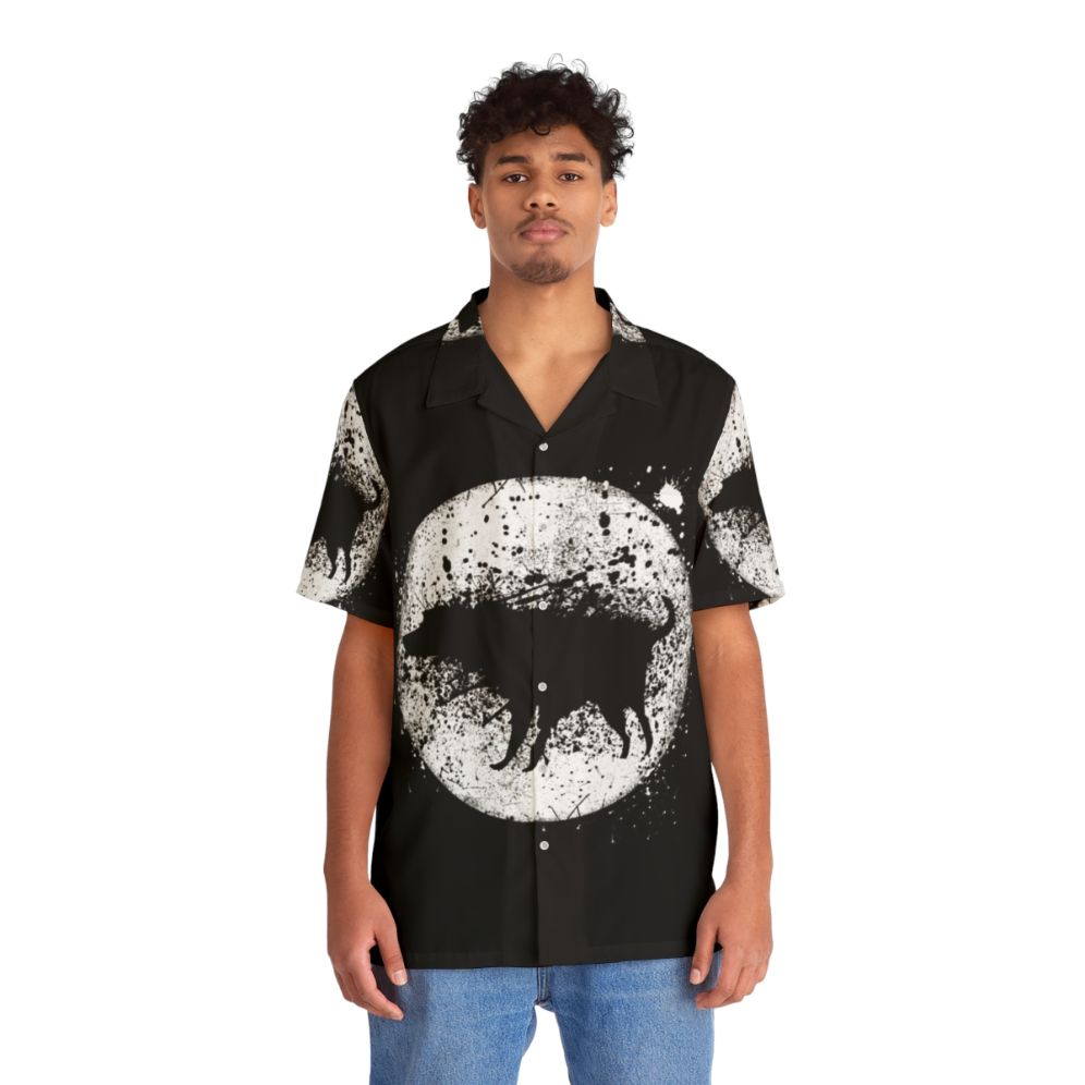 Banksy-inspired Hawaiian shirt with graffiti art design - People Front