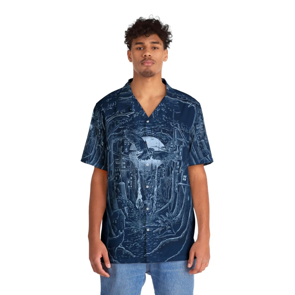 Enchanted Forest Hawaiian Shirt with forest, moon, and animal design - People Front