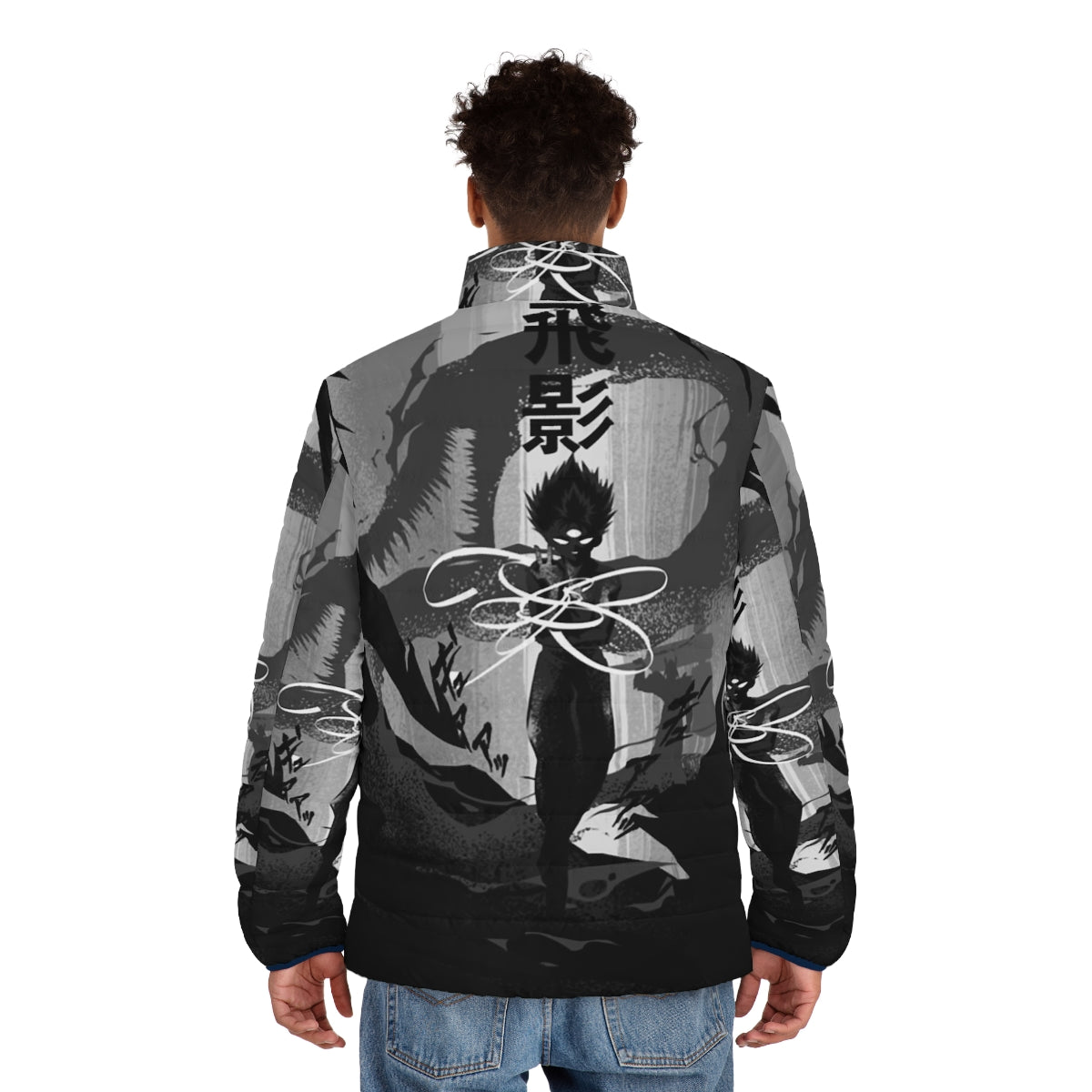 Hiei of Spirit World Classic Puffer Jacket with anime-inspired design - men back