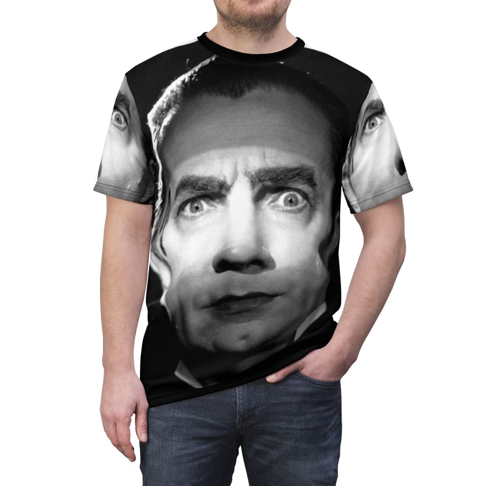 Bela Lugosi as Dracula in a classic Universal monster movie on a high-quality T-shirt - men front